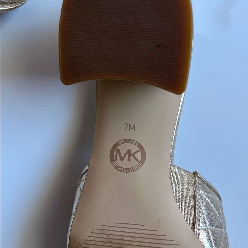 Michael Kors Metallic Gold Quilted Block Heel Mules - Picture 8 of 11